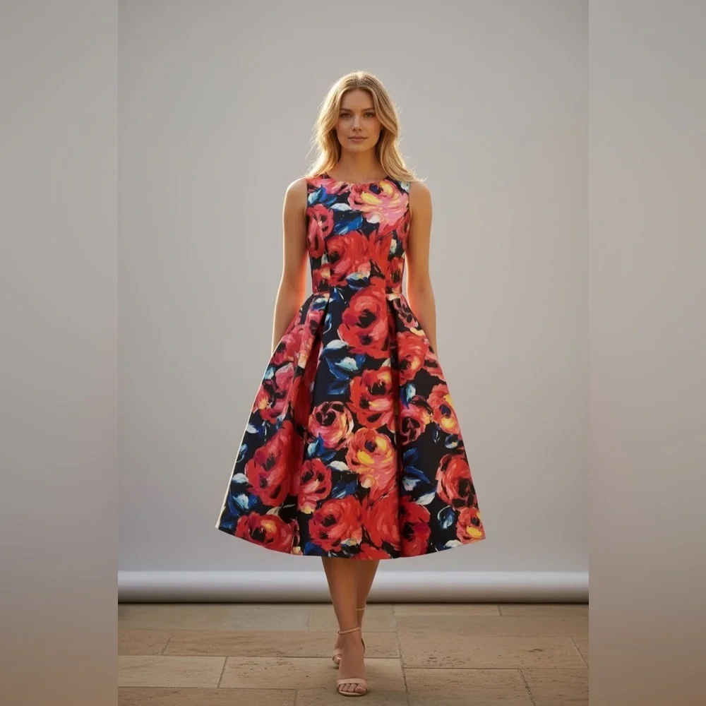 Adrianna Papell Printed Mikado Fit & Flare Dress Size 4 - Picture 9 of 9